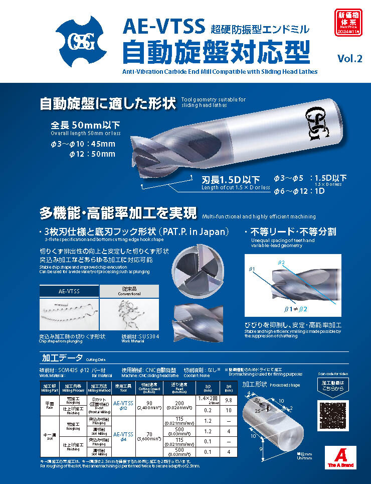 Anti-Vibration Carbide End Mill Compatible with Sliding Head Lathes Catalog