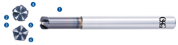 Radius type carbide end mills for high-hardness steels Features