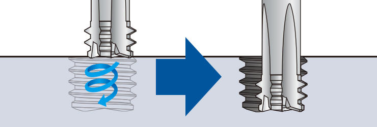 No pilot hole is required! Stable machining without chip trouble