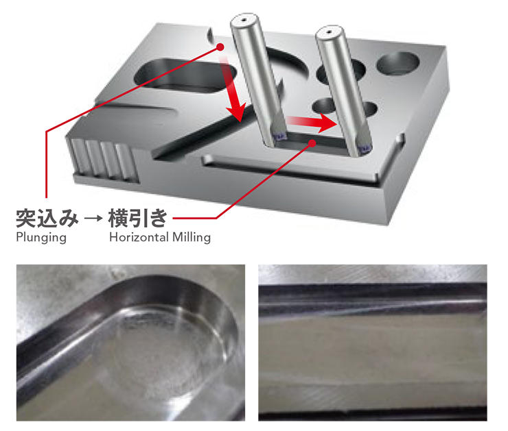 突込み → 横引き加工でびびりの無い良好な加工面2