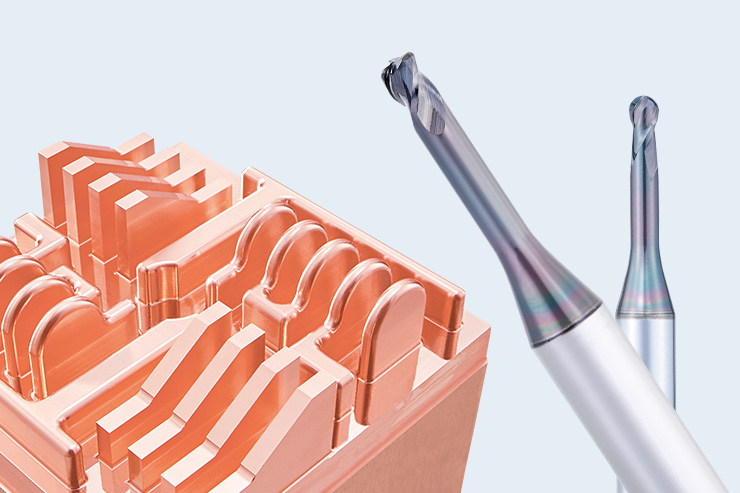 AE-CPR-N: DLC Coated Carbide End Mill for Copper Electrodes: Long Neck Radius Type for High-efficiency Finishing